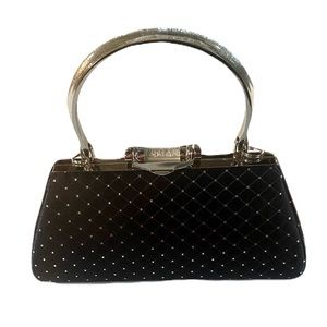 NWOT Black Crystal White Polka Dot Evening Clutch